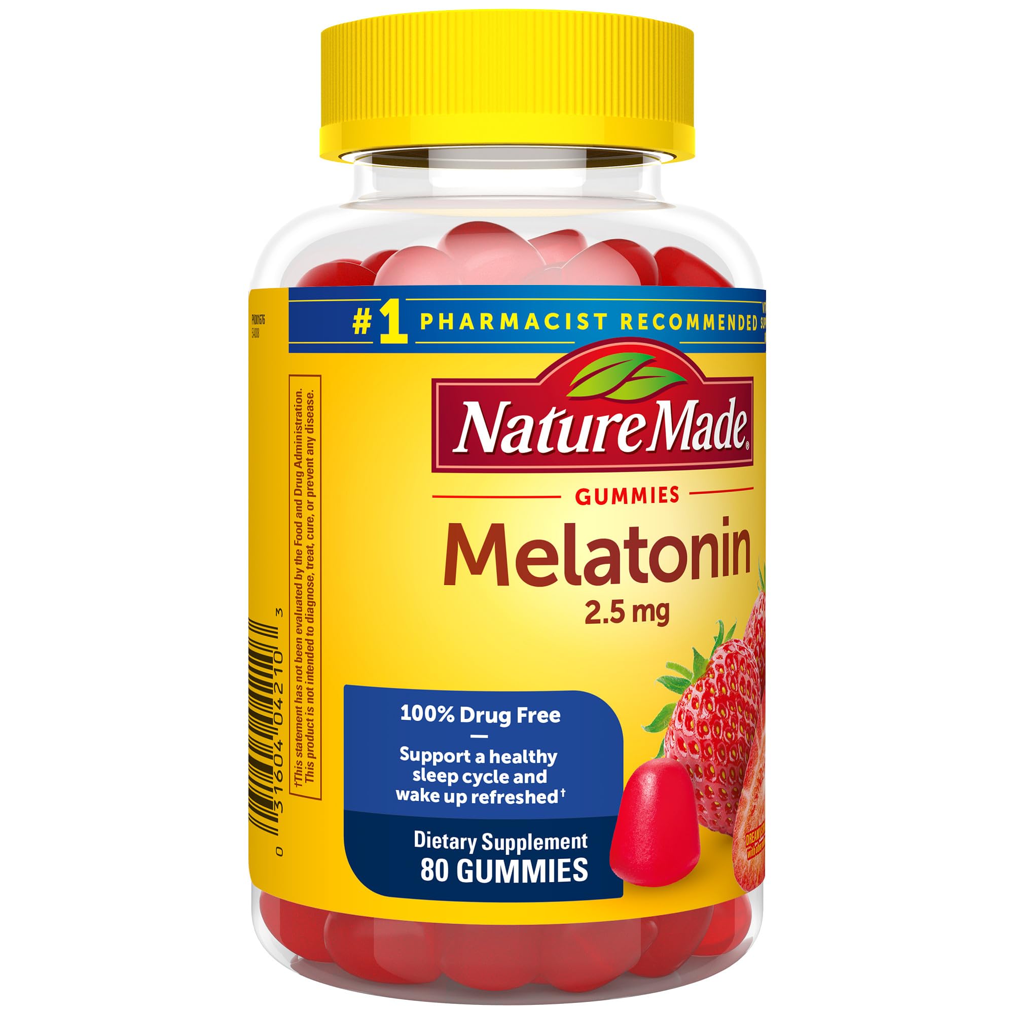 Nature Made Melatonin Gummies 2.5 mg, 100% Drug Free Sleep Aid for Adults, Melatonin Supplement 80 Count, 80 Day Supply