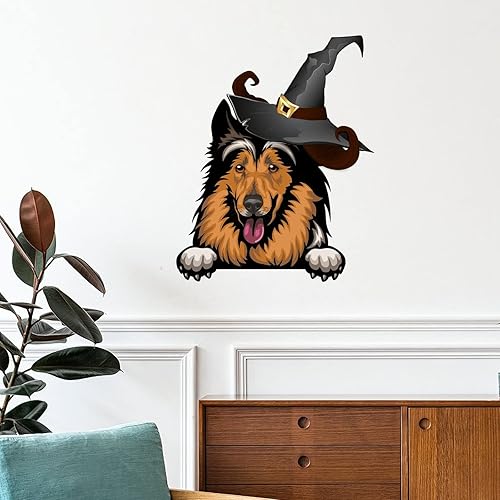 Miniatura 7 de Calcomanías de Halloween de bruja de gran montaña, calcomanías de pared de Halloween para perros de gran montaña, arte de pared extraíble, papel