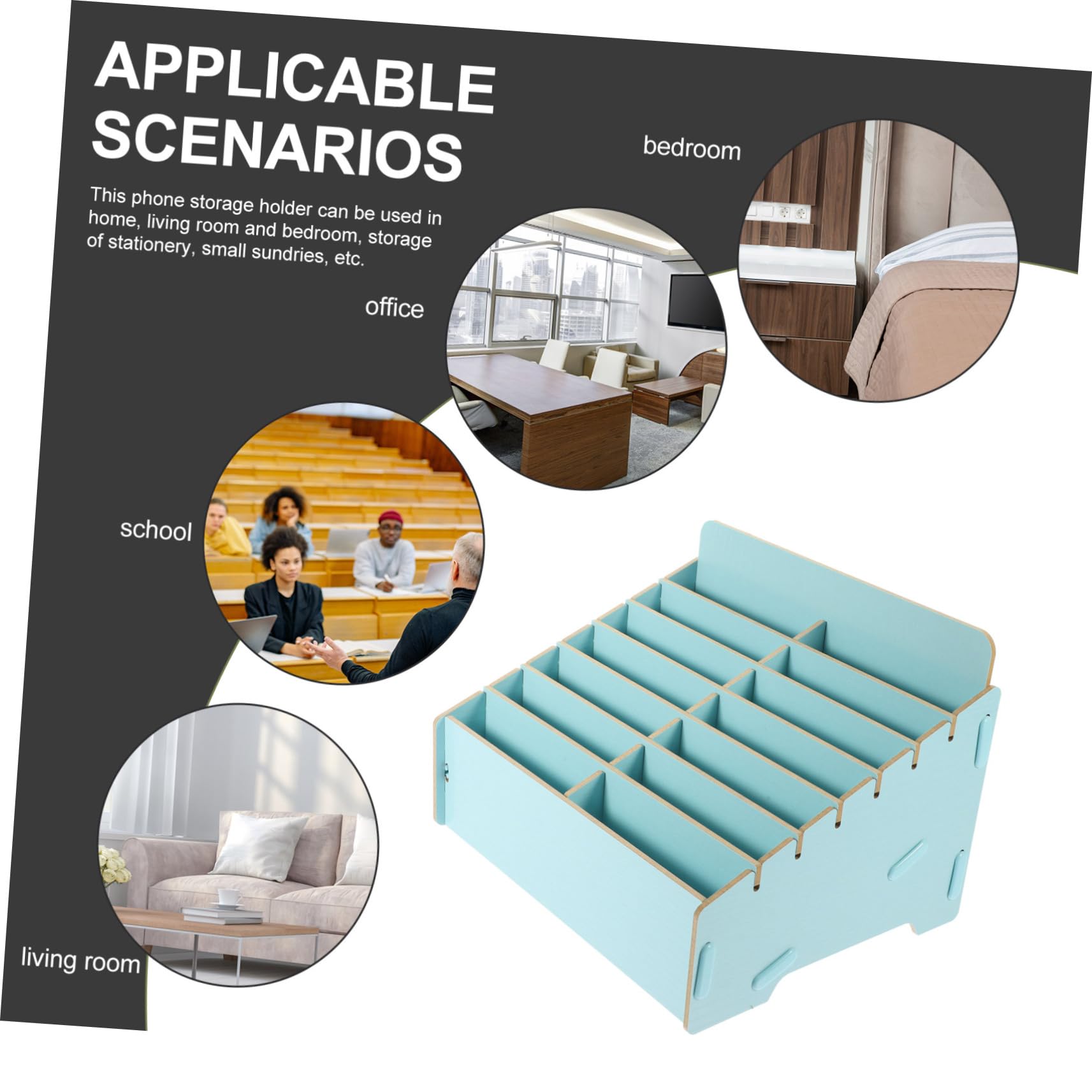 DOITOOL Caja de Almacenamiento de Madera y Múltiples Compartimentos para Gran Capacidad Teléfono Celular para Sala de Estar Oficina
