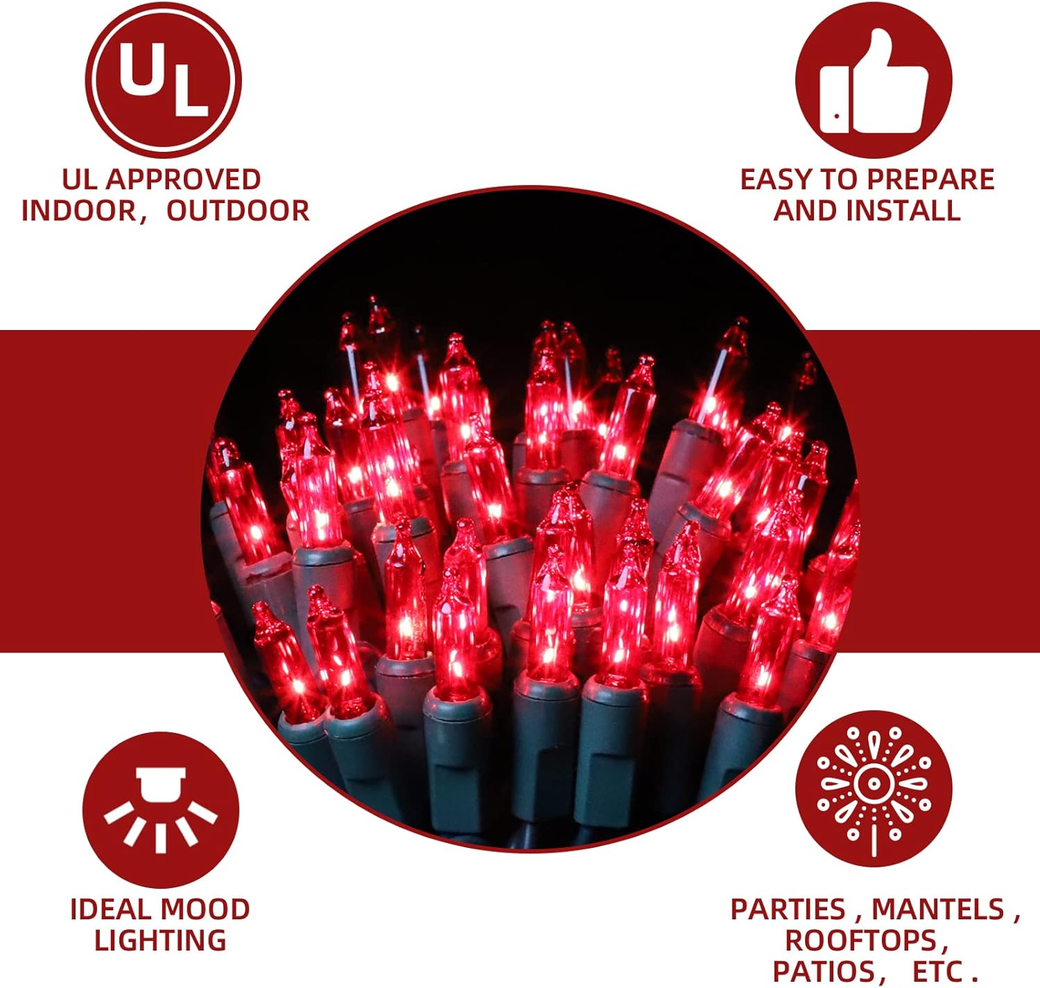 63.8FT Green Wire RED String Lights, 300 Count (150L*2pcs) Incandescent Christmas Lights