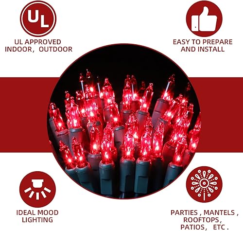 Miniatura 9 de XMASHOME Cadena de luces de alambre verde rosa de 19.6 pies, 100 luces incandescentes de Navidad (rosa, 100 luces)