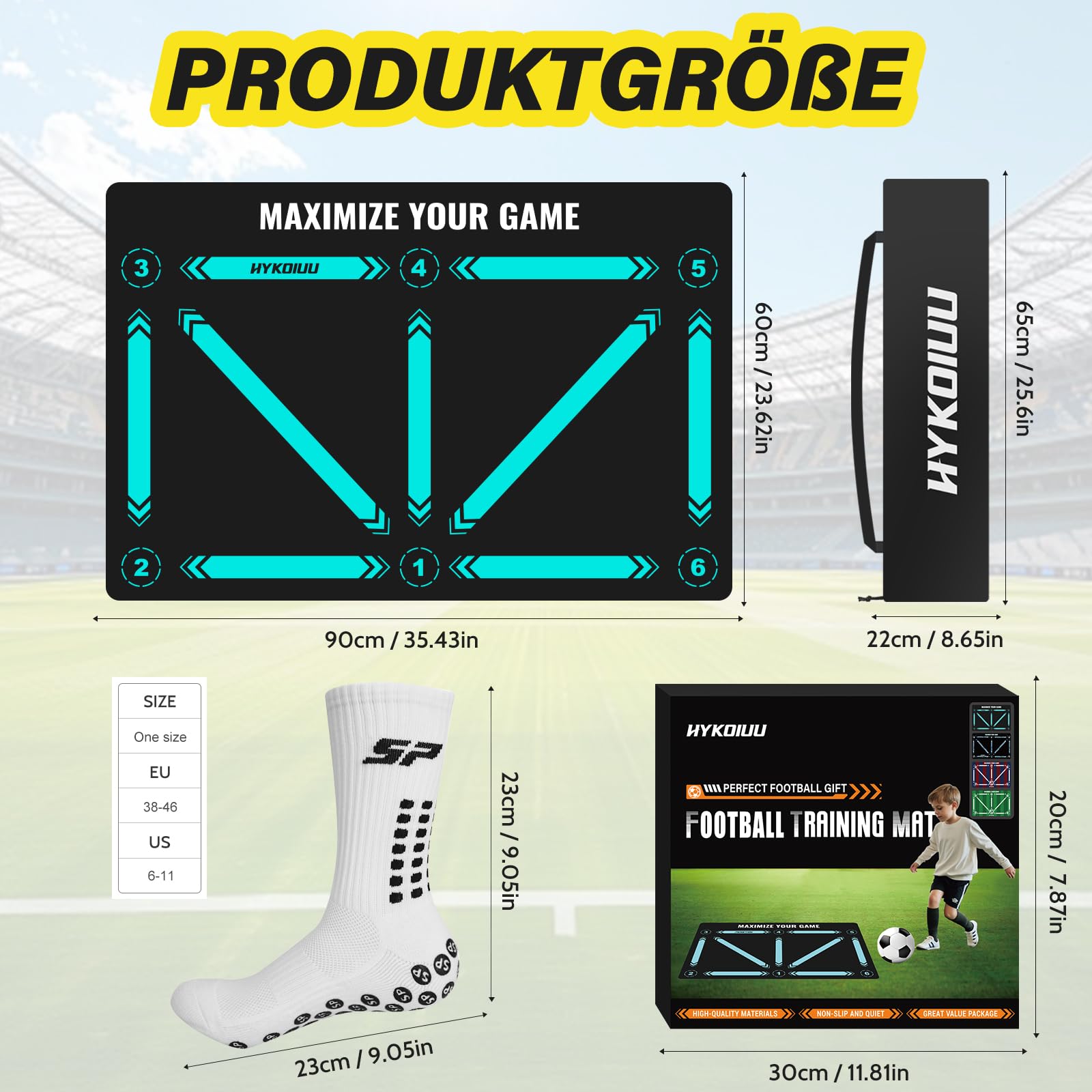 Fussball Matte 60 * 90cm Fußball Trainingsset Mit Schulungsvideo Rutschfesten Fussballsocken – Fußball Trainingsmatte Für Ballkontrolle & Schritt-üBungen Fussballmatte Training Kinder