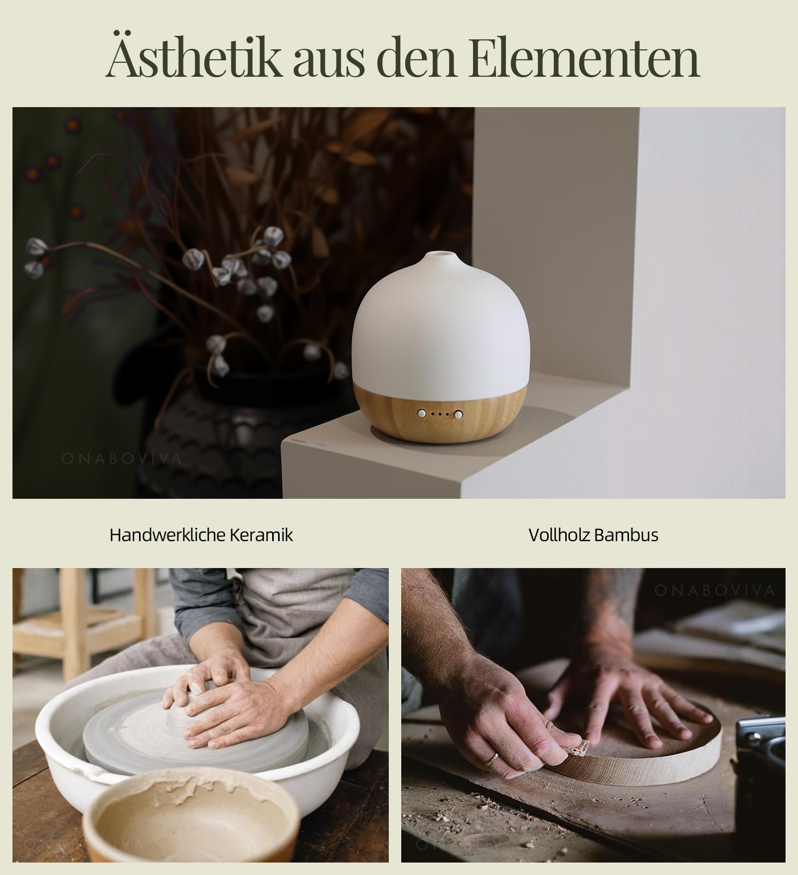 Diffusore di aromi, diffusore di oli essenziali a ultrasuoni da 2,4 MHz, in ceramica, con umidificatore e luce notturna, spegnimento automatico, senza BPA, silenzioso, ideale per camera da letto