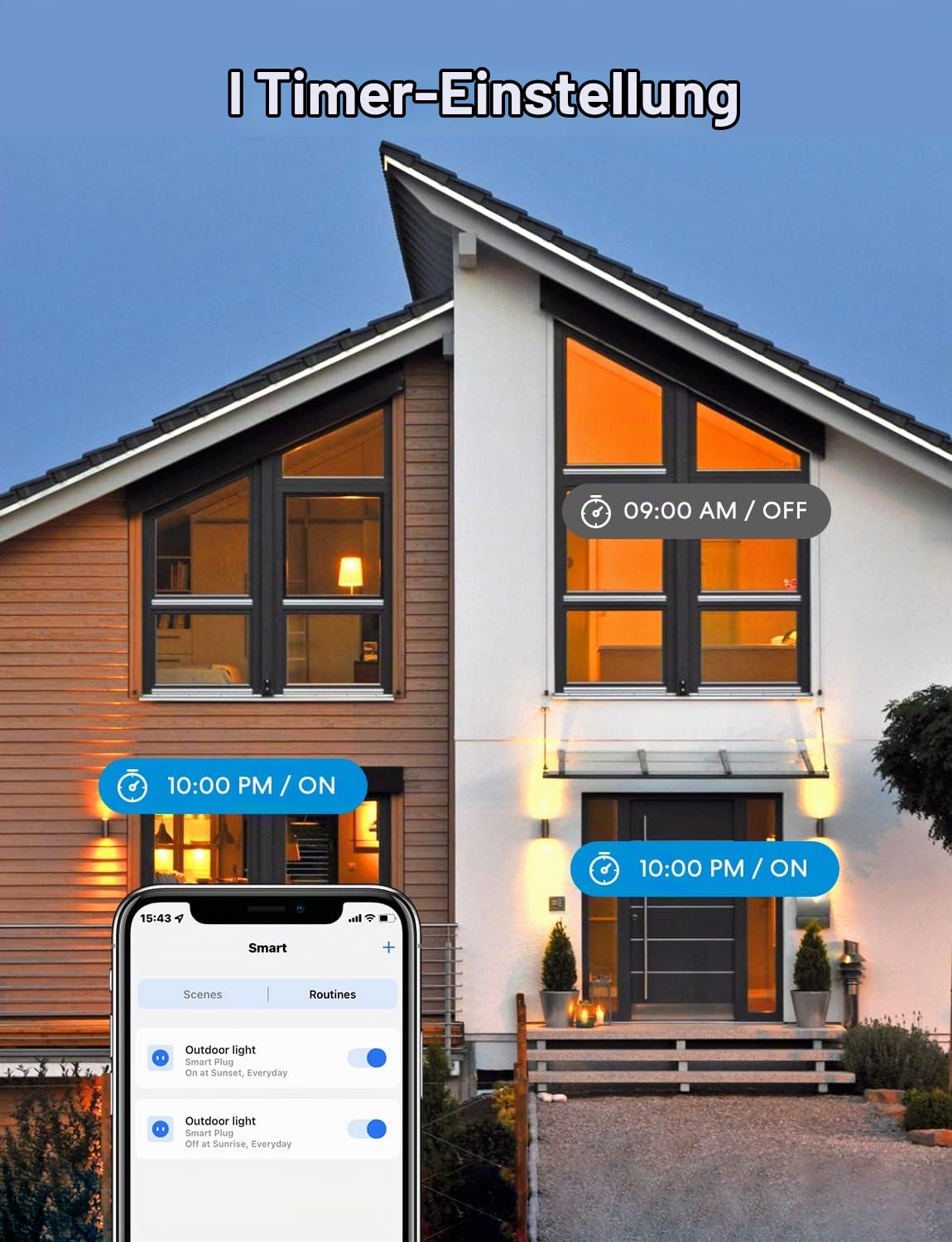 Meross WLAN Outdoor Steckdose, Smart Steckdose mit 2 Ausgänge, Kompatibel mit Alexa, Google Home und SmartThings, 16A IP44