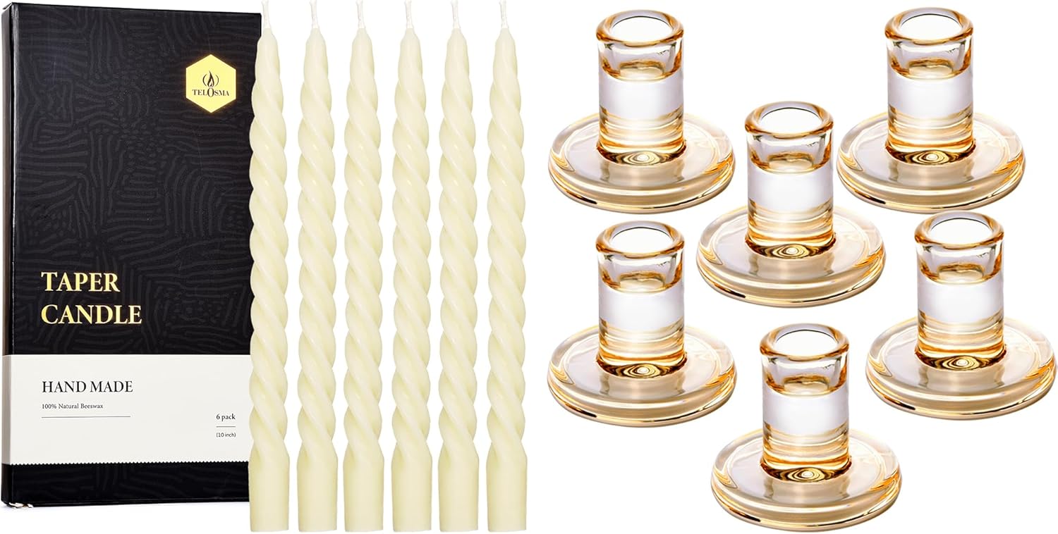 6 PCS Taper Candle + 6 PCS Compatible Candle Holder