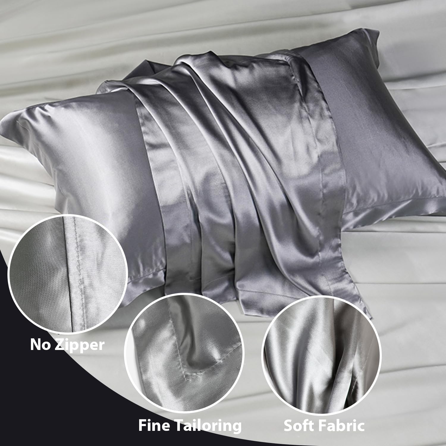 Set 2 Federe Cuscino 50x80 Cm Ipoallergeniche - Morbide Per Capelli E Pelle, Chiusura A Busta - Grigio - Foto 6