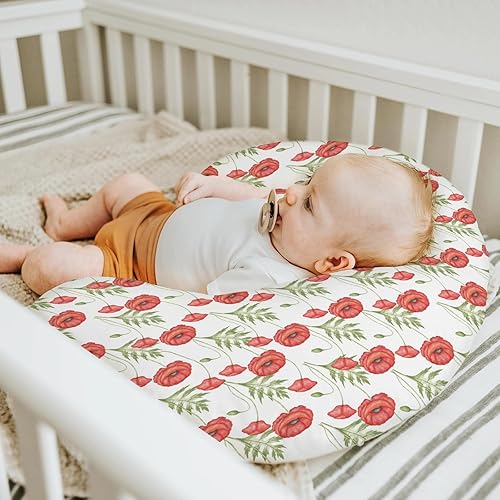 Miniatura 5 de Fundas de almohada vintage de amapolas rojas para lactancia, para niños y niñas, diseño de amapolas en acuarela, funda de almohada floral para