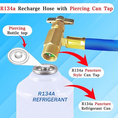 Miniatura 5 de R134a Kit de manguera de carga para refrigerador, kit de manguera de recarga de CA para refrigerador con 1 paquete de válvula de grifo perforadora