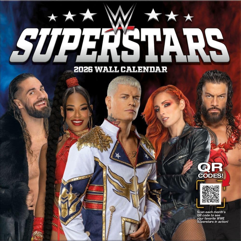 2026 CALENDAR WWE SUPERSTARS MONTH TO VIEW SQUARE WALL CALENDAR OFFICIAL PRODUCT