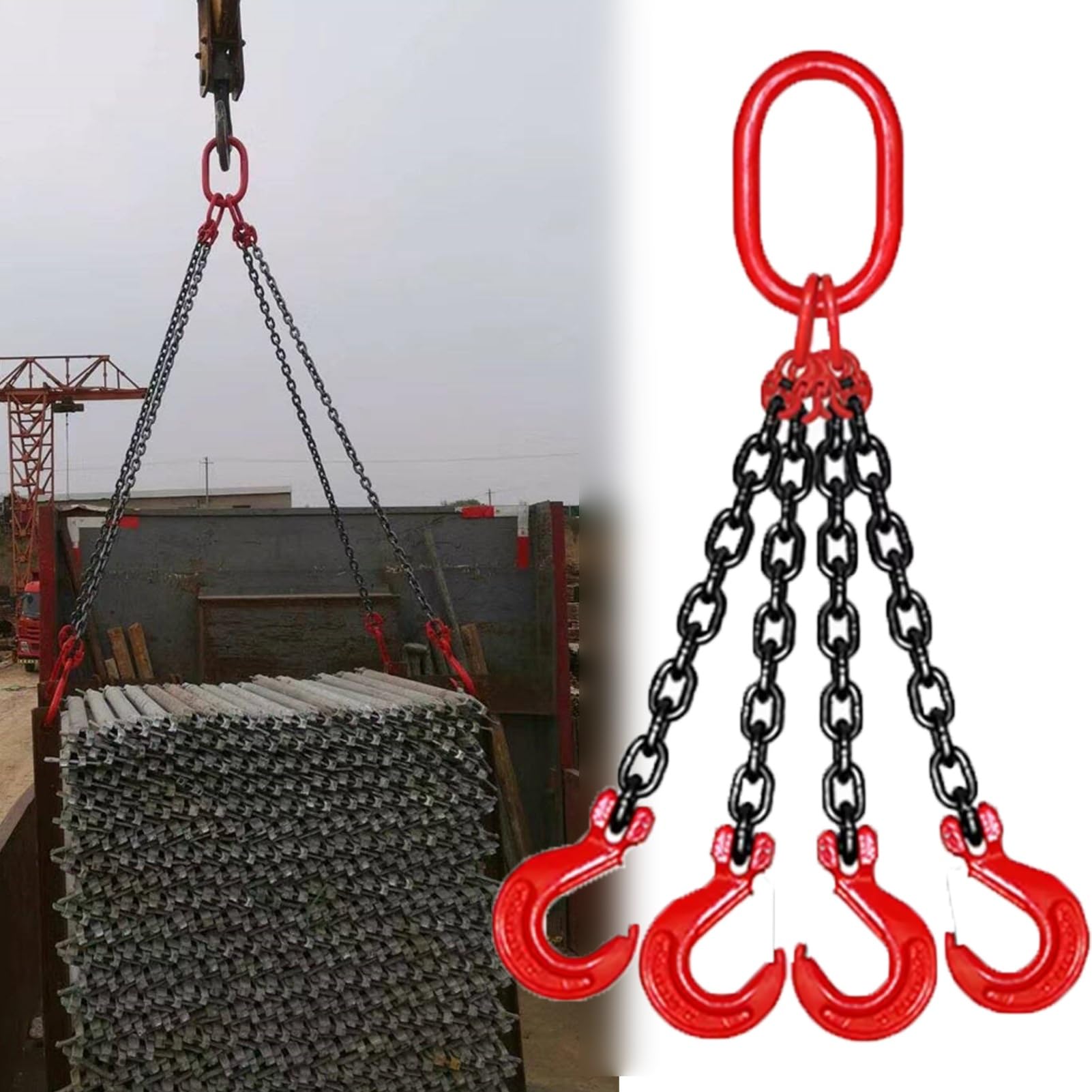 Schwerlast-Hebeband mit Haken und Kette für Trommel- und Eimerhandhabung, Motorhebeunterstützung