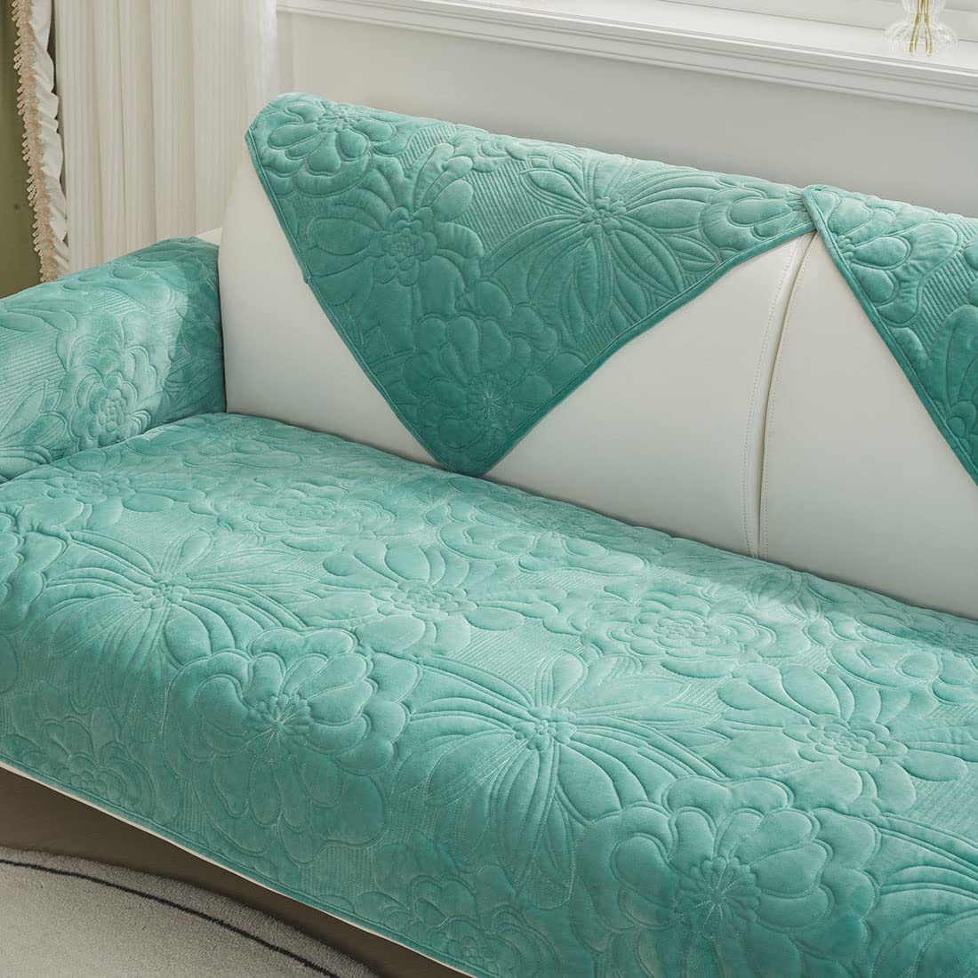 vctops Farmhouse Thick Velvet Sofa Cover Soft Plush Couch Cover Floral