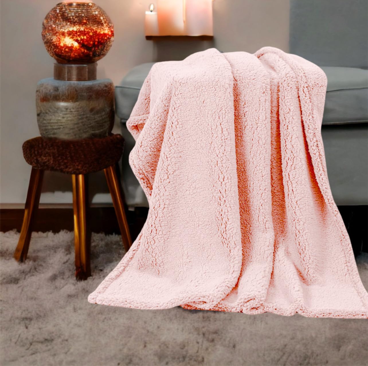 4All Teddy Bear Throws for Sofa Bed Settes Fluffy Warm Cosy Fleece Blanket for Adults and Kids Teddy Fleece Duvet Covers (Blush Pink, 220x240cm)