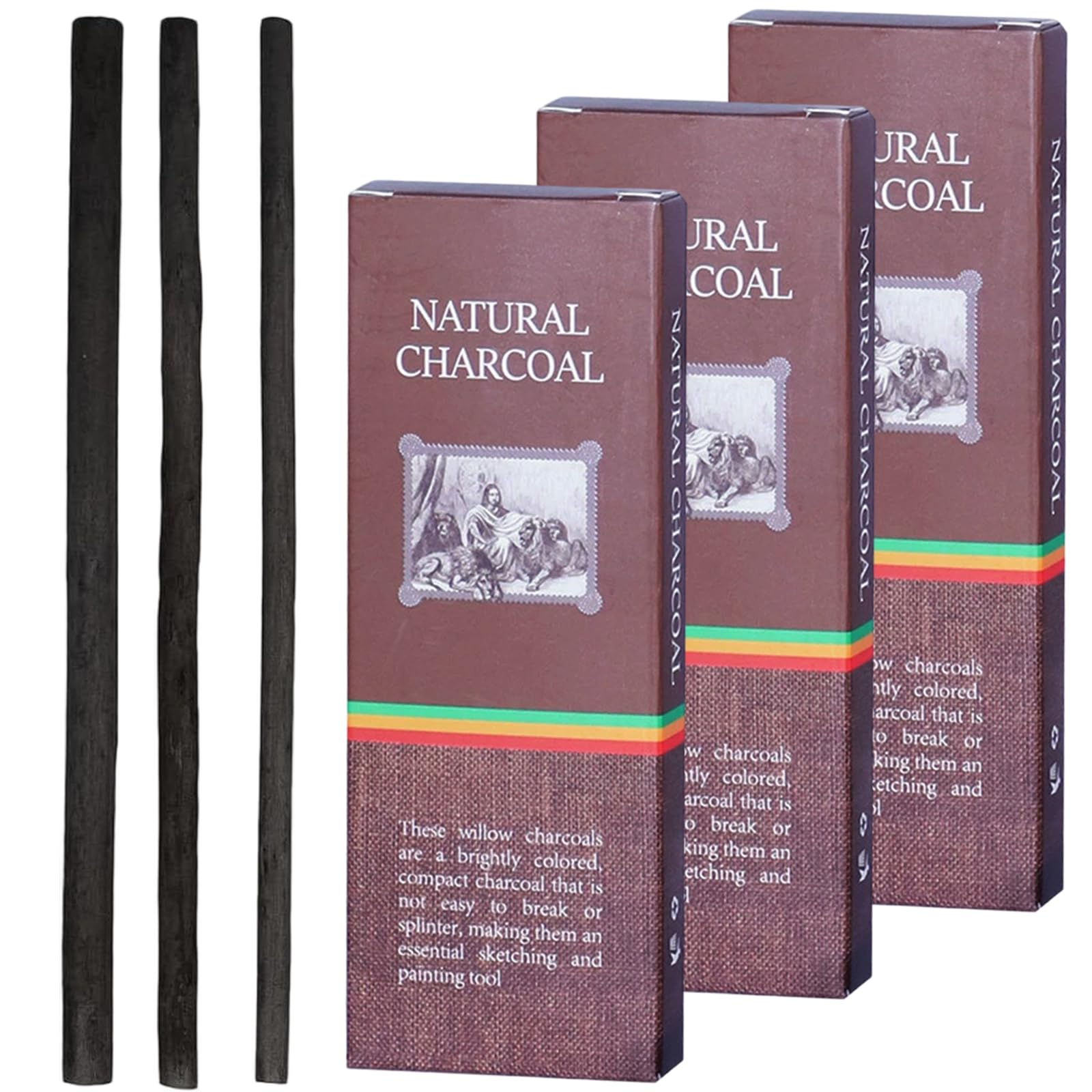 KASLCWA 34 PCS Charcoal Sticks, Black Willow Charcoal 3-5mm, 5-7mm, 7-9mm Mixed Pack of Three Sizes, Willow Sketch Charcoals Pencils for Artists Students and Hobbyists