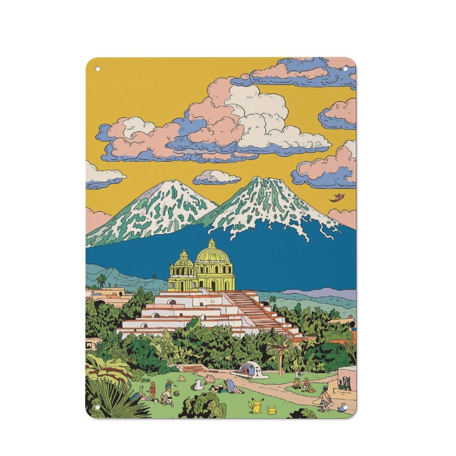 Junmoney Pyramid With Dome And Mountains In Background Retro Metal Sign 40X30cm, Garage Style Shed Wall Plaque For Garage, Hobby Room, Office Or Man Cave