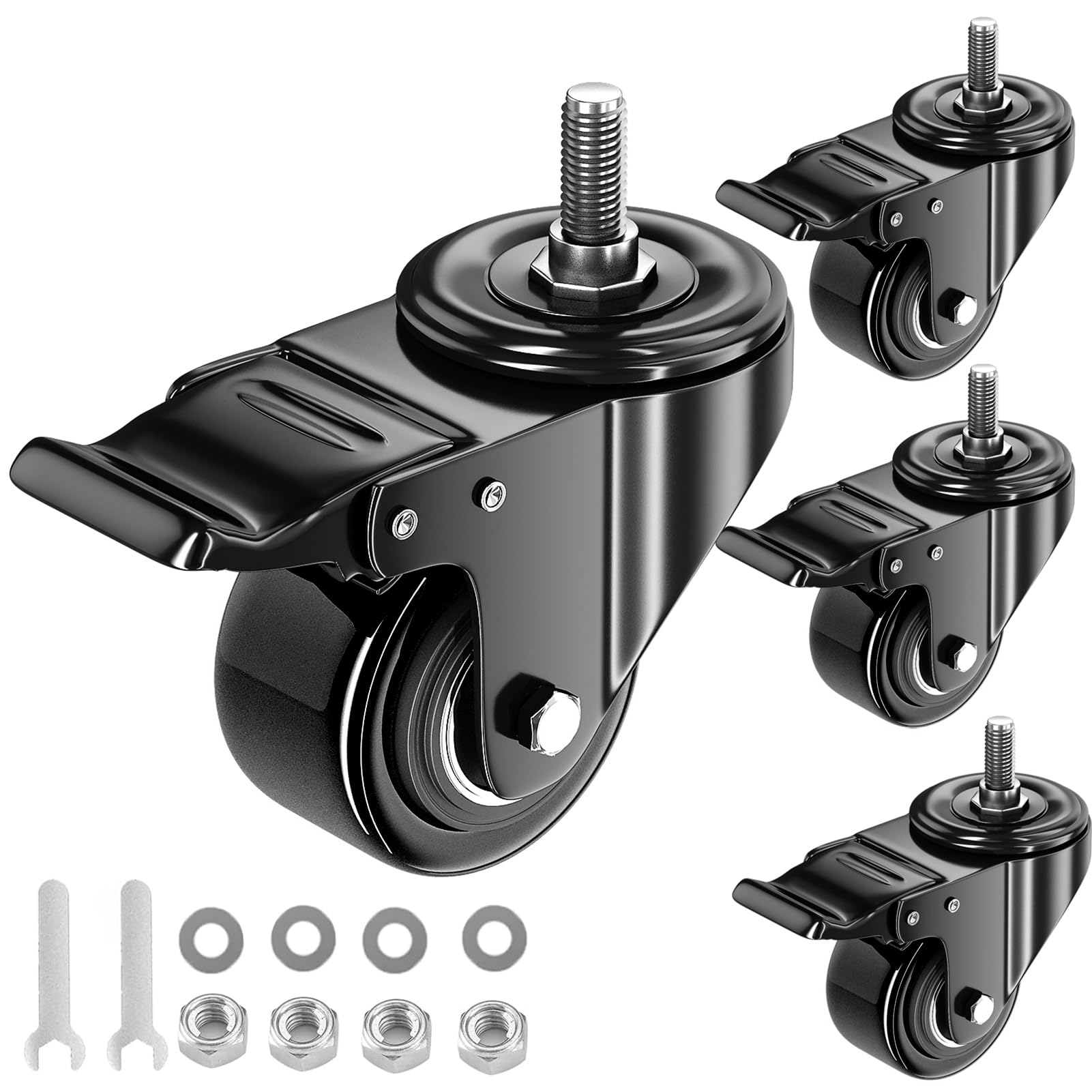 Photo 1 of 2 Inch Stem Casters 1/4"-20x1 Heavy Duty Threaded Caster Wheels Set of 4