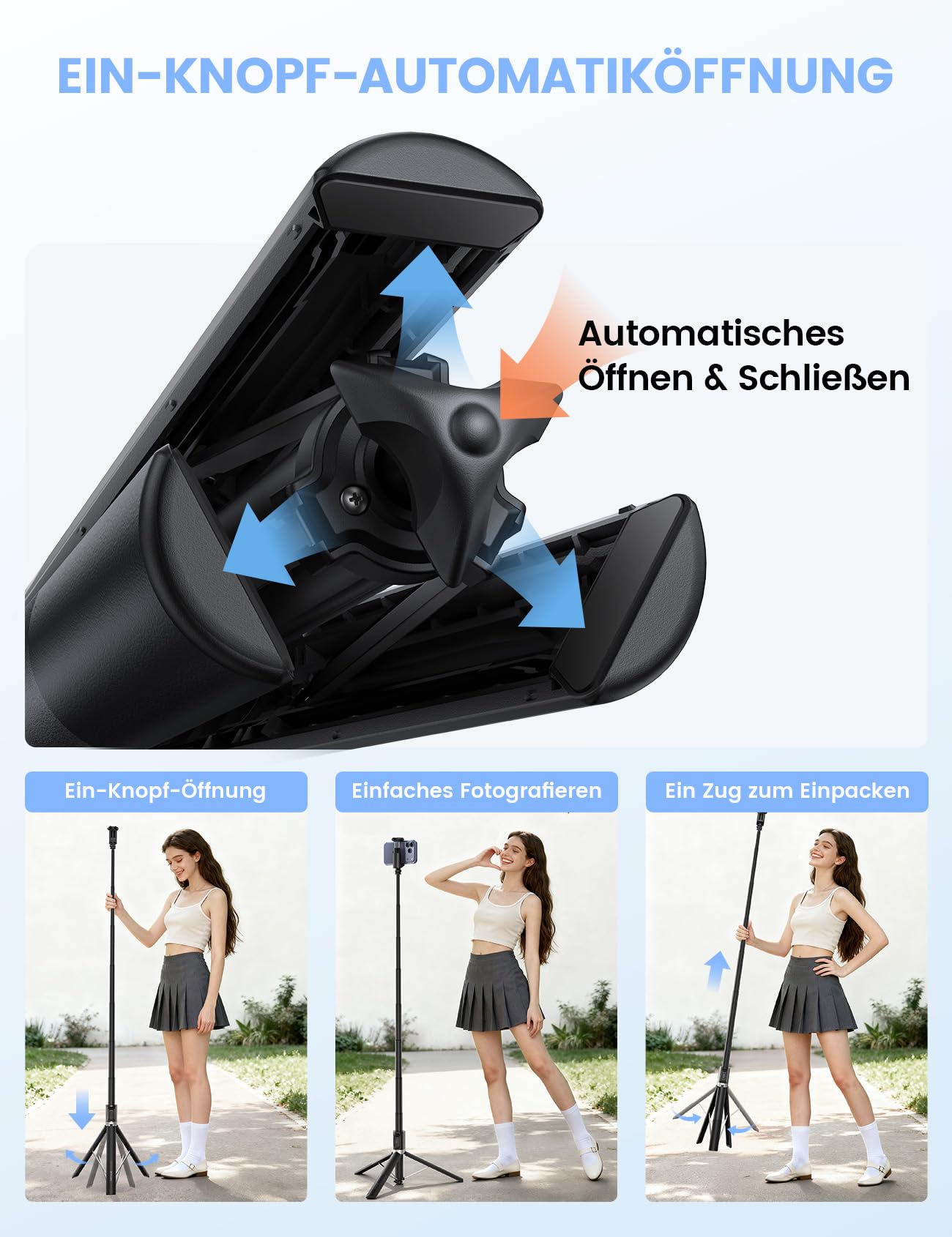 Lamicall Handy Stativ für Smartphone & Selfie Stick - [Automatik-Öffnung] 3-IN-1 Aluminium Handystativ mit Fernbedienung & Handyhalterung, 360° Ausziehbarer Selfiestick Tripod für iPhone 17/16, 165cm