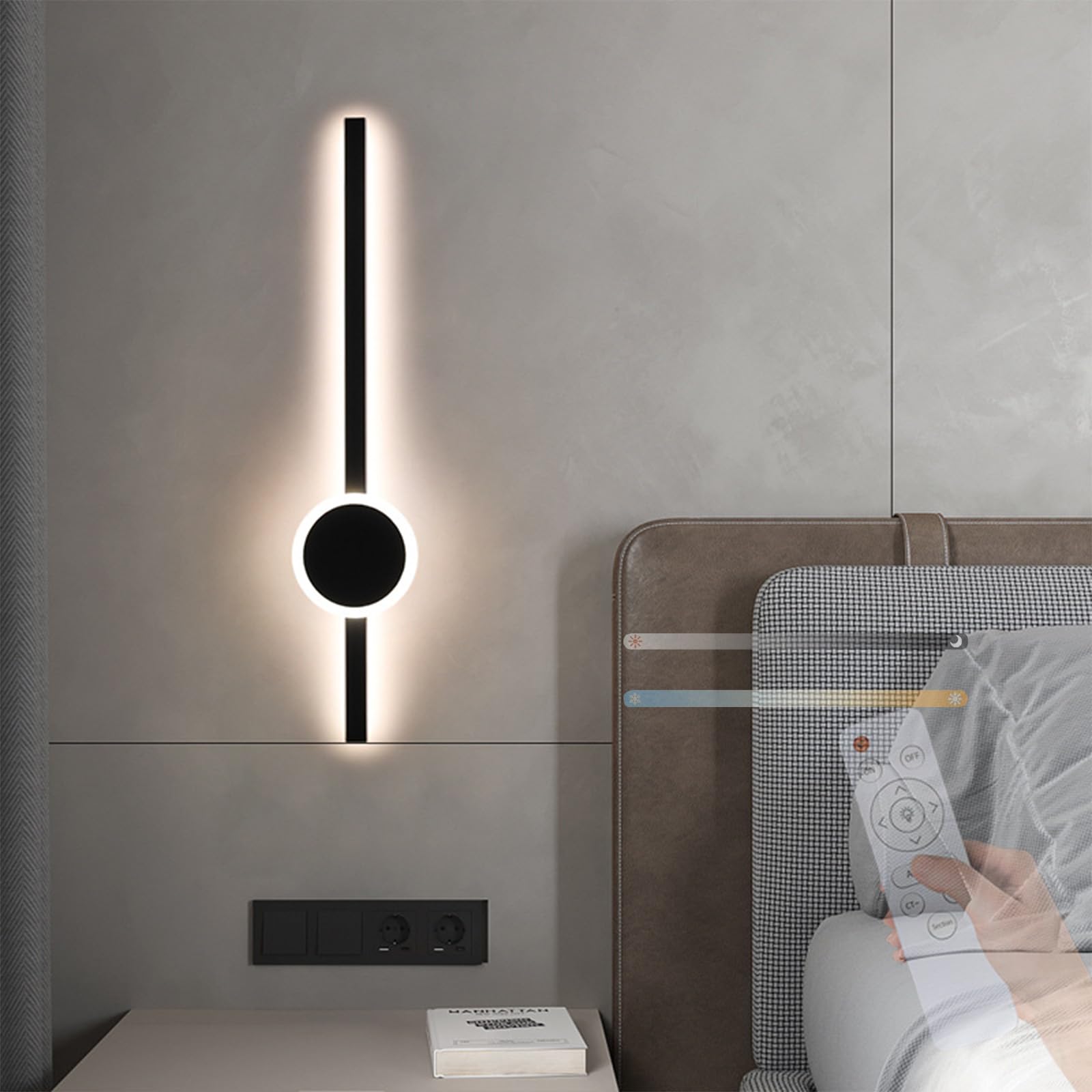 FZQSXAZU LED Wall Lamp - Adjustable 2700K-6500K Long Sconce Modern Strip Lighting for Hallway Staircase Bar Living Room Bedroom Office Hotel Black Round 80cm