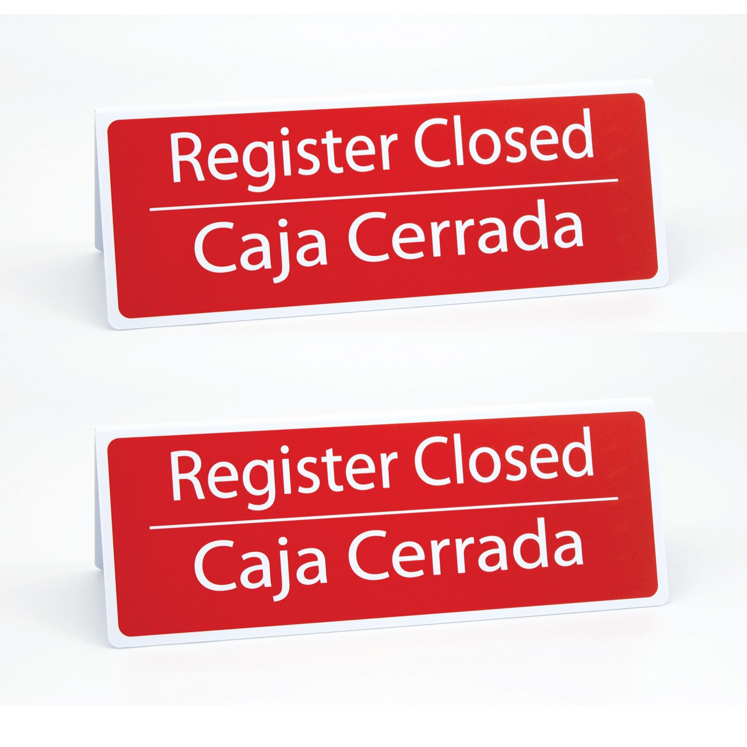 4pk Bilingual Register Closed Signs, Large, Red and White, Double-Sided Checkout Lane Tents, 12" x 4.5", Grocery, Retail, and C-Store Register Closed