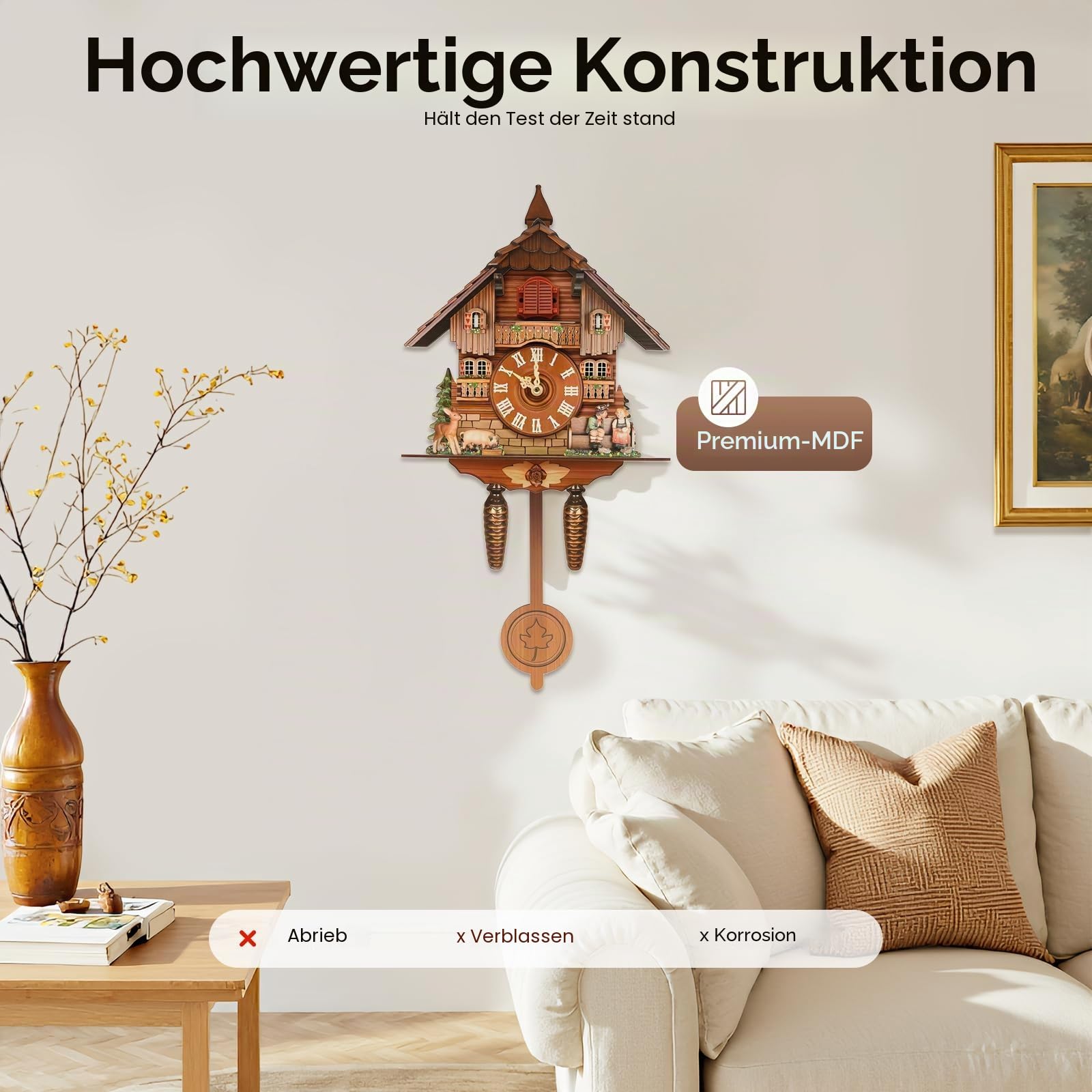 Kuckucksuhr Schwarzwald Kuckucksuhren - Mit authentischem Kuckucksruf - Ideal für Wohnzimmer, Schlafzimmer, Küche sowie Restaurant, Café & Hotel - Dekorative Uhr