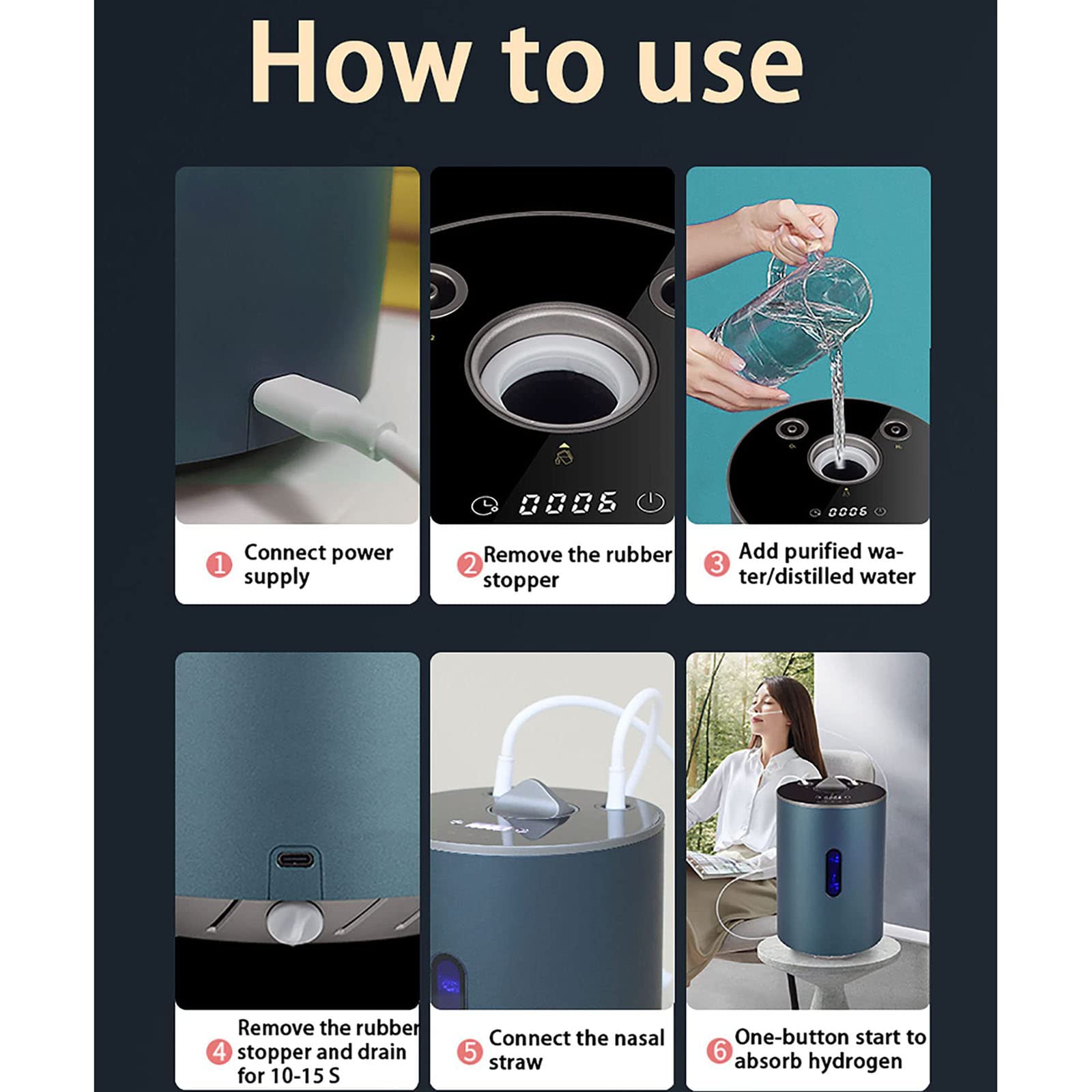 Inalatore di idrogeno, Macchina per inalazione H2 Portatile ad Alta purezza al 99,99 percento, generatore di Acqua Ricca di idrogeno, per Uso Benessere casa/Viaggio (Dimensioni: 150 ml/min)