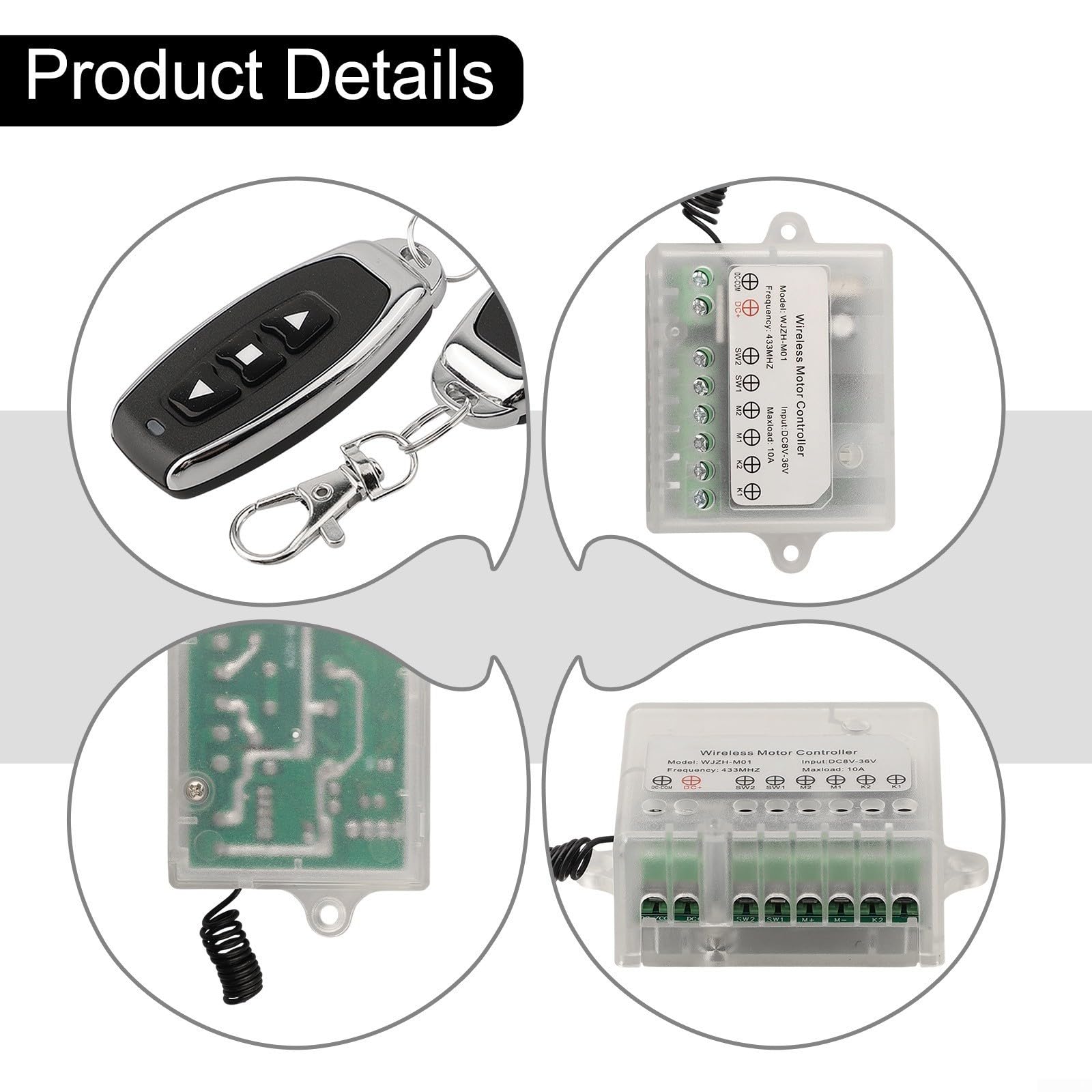 Mando a distancia para interruptor de control de actuadores lineales, compatible con motores de 8-36 V CC, 10 A, RF inalámbrico