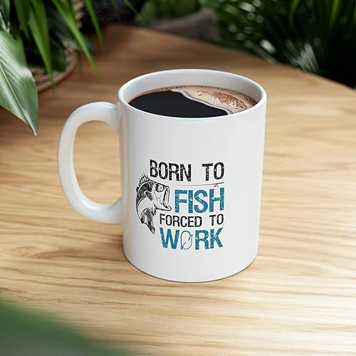 Miniatura 8 de Panvola Taza de pesca personalizada con texto en inglés Born To Fish Forced To Work, regalos de pescador para marido, papá, abuelo, novio, taza de
