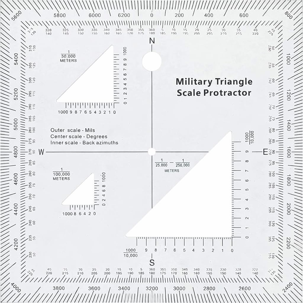 1.2mm Transparent Plastic Military UTM/MGRS Coordinate Scale Map Reading and Land Navigation Topographical Map Scale, Protractor and Grid Coordinate