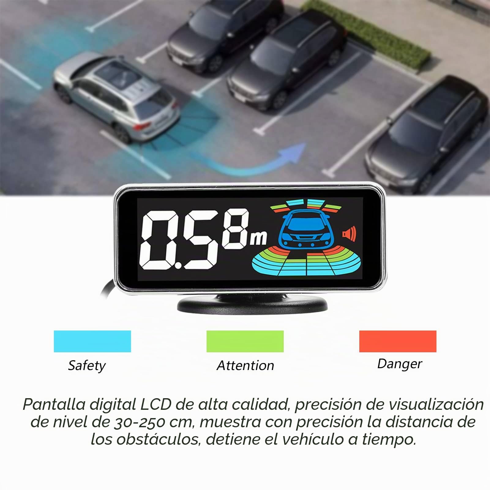 Sensores Aparcamiento Coche,Sistema de radares de Marcha atrás Traseros con 8 sensores de Aparcamiento,detección de Distancia,Pantalla LCD de Distancia,zumbador de Advertencia de Sonido