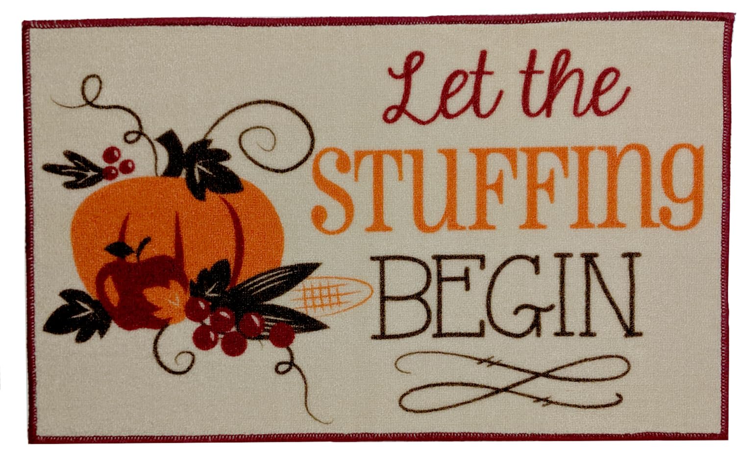 Kane Home Harvest Kitchen Mat, Let The Stuffing Begin Pumpkin Nylon Accent Rug with Non-Skid Backing for Thanksgiving Decor 18x30 inch Rectangle