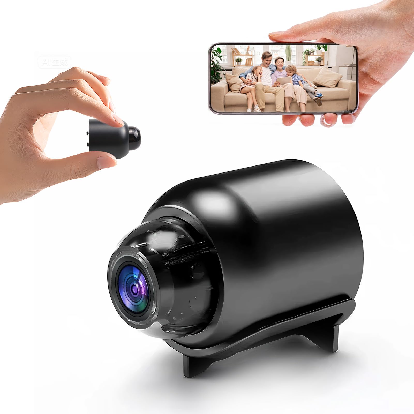 Mini Camera sans Fil Invisible 1080P Vision Nocturne Caméra Surveillance Grand Angle 140° Détection de Mouvement Enregistrement à Distance