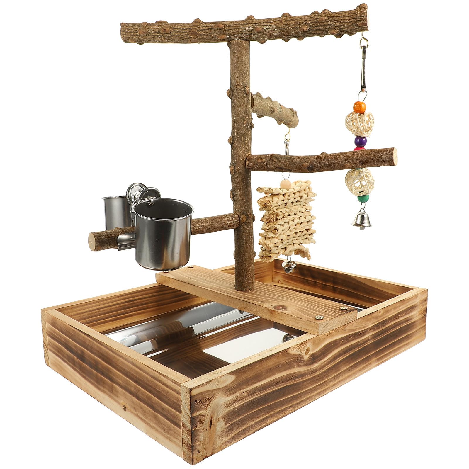 SOIMISS Support à Oiseaux en Bois Naturel pour Perruches et Perroquets, Perchoir Résistant Favorisant l'exercice et Jeu Interactif à Domicile