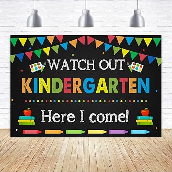 Kindergarten Graduation Backdrop 6x4ft Back to School Banner Watch Out Here I Come First Day of School Preschool Kids Classroom Party Decoration Supplies Banner Photo Booth Studio Prop
