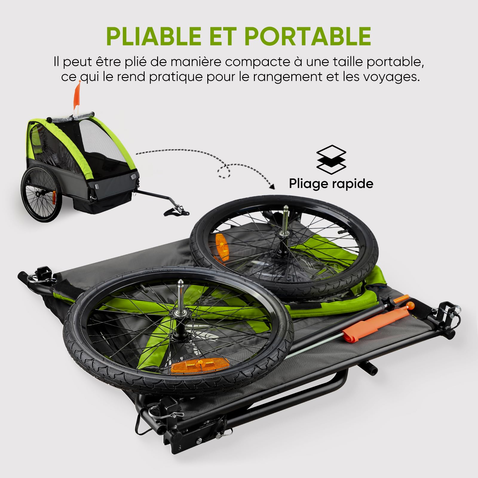SEPNINE Remorque pour Enfant, 2 Places, véhicule Tout-Terrain pour Enfant, Ceinture de sécurité intégrée, Pliable avec Frein à Main, pour 1 à 2 Enfants de 40 kg Maximum