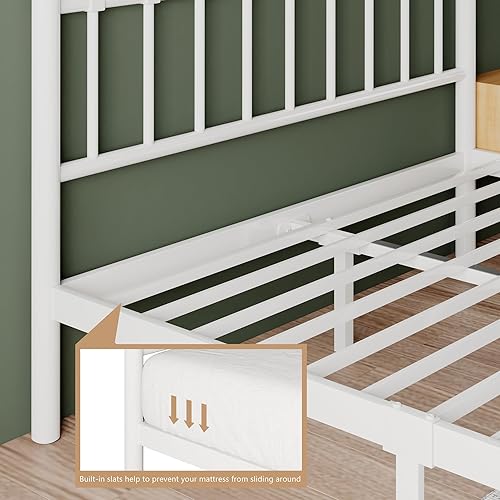 Miniatura 6 de iPormis Marco de cama de metal tamaño matrimonial con cabecera de hierro artístico, marco de cama de plataforma de metal resistente con soporte de