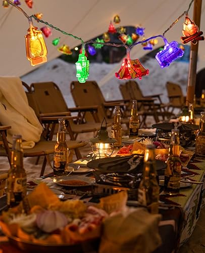 Miniatura 4 de AceList Guirnalda de 20 luces LED para campamento, funciona con pilas y USB, mini cadena de queroseno impermeable para exteriores, perfecta para