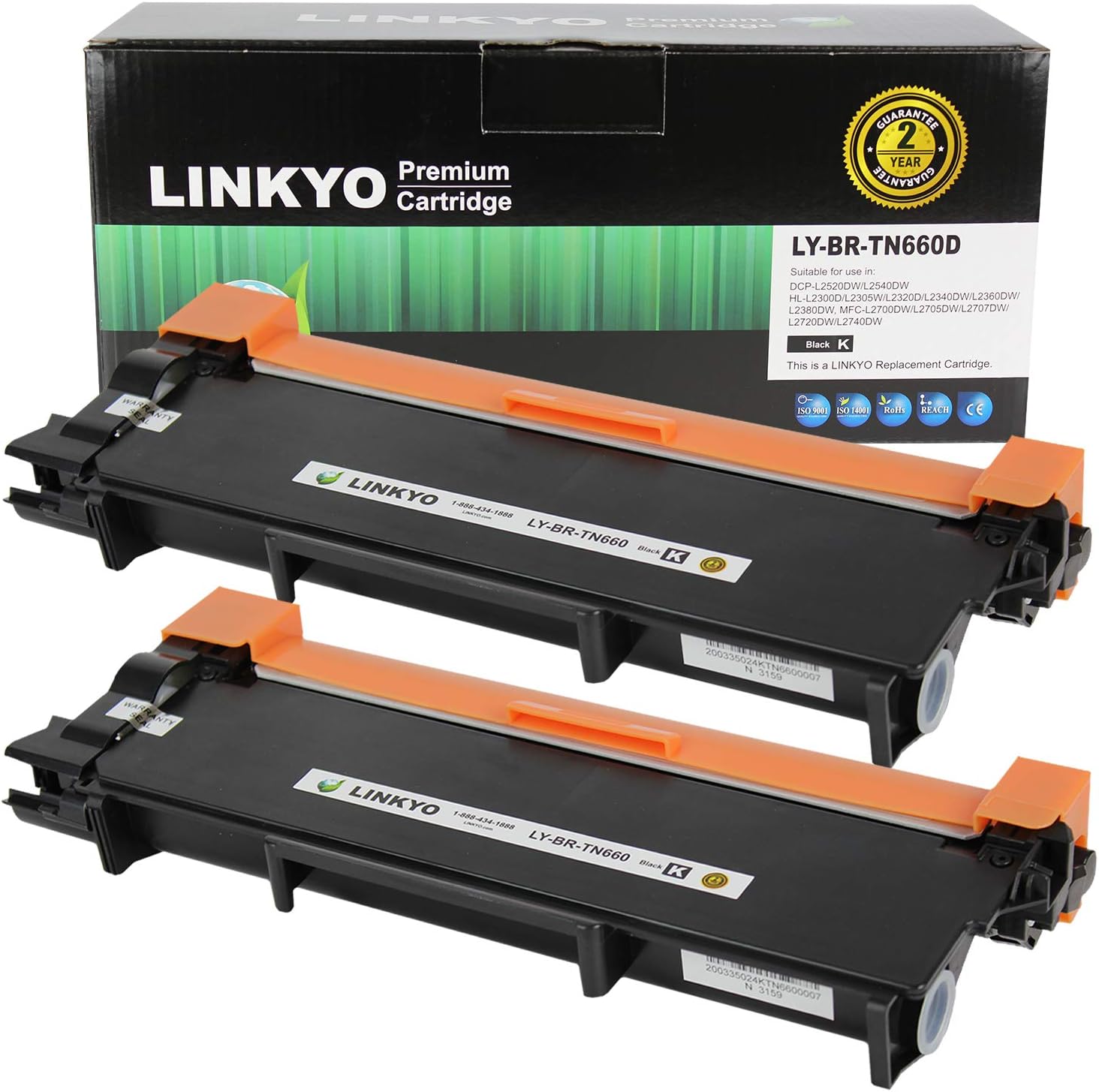 2-Pack LINKYO Compatible Replacement for Brother TN2320 TN660 High Yield Toner Cartridge (Black)