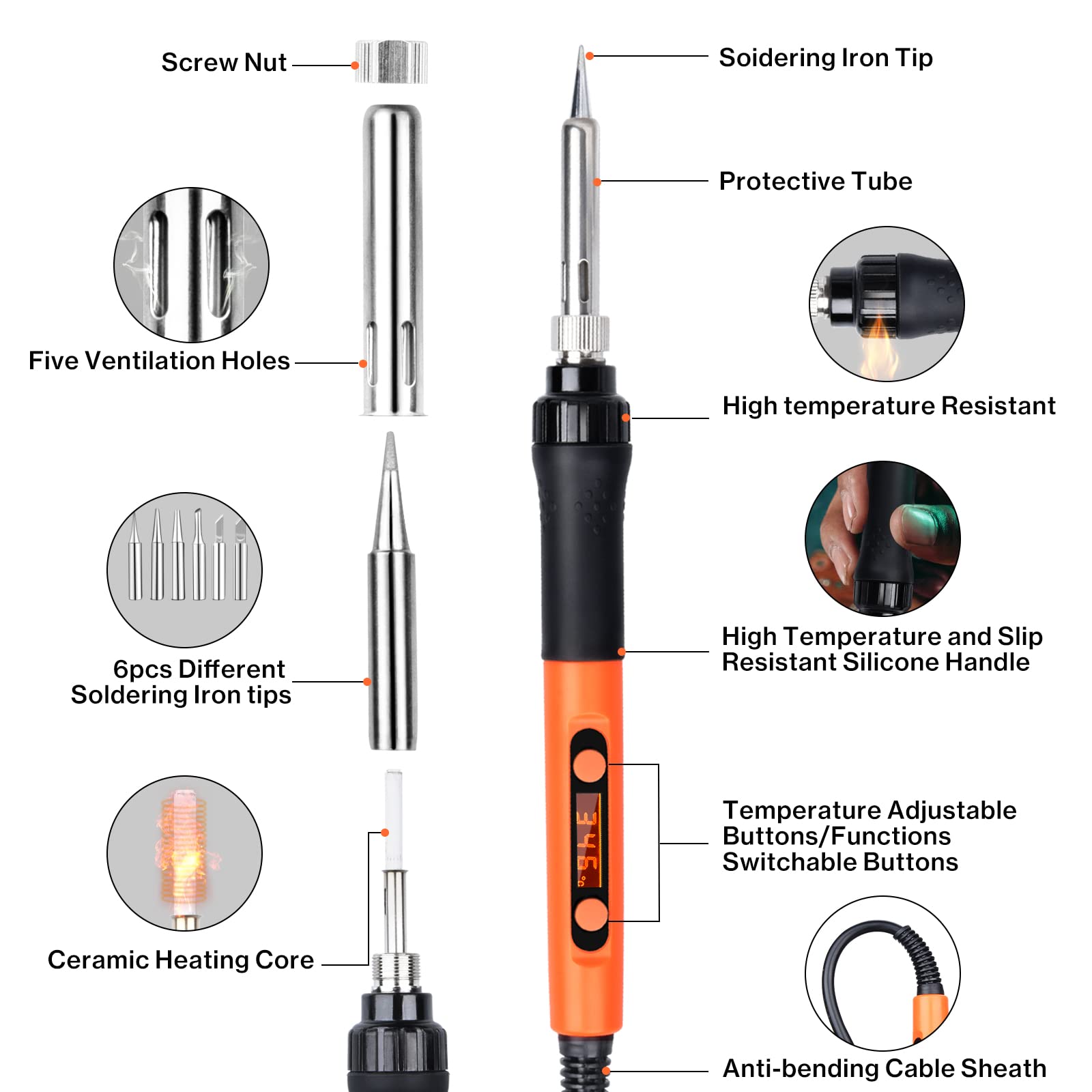 Kit Saldatore QWORK 60W - Completo Con Stagno, Pompa Dissaldante E Pinzette - Foto 7