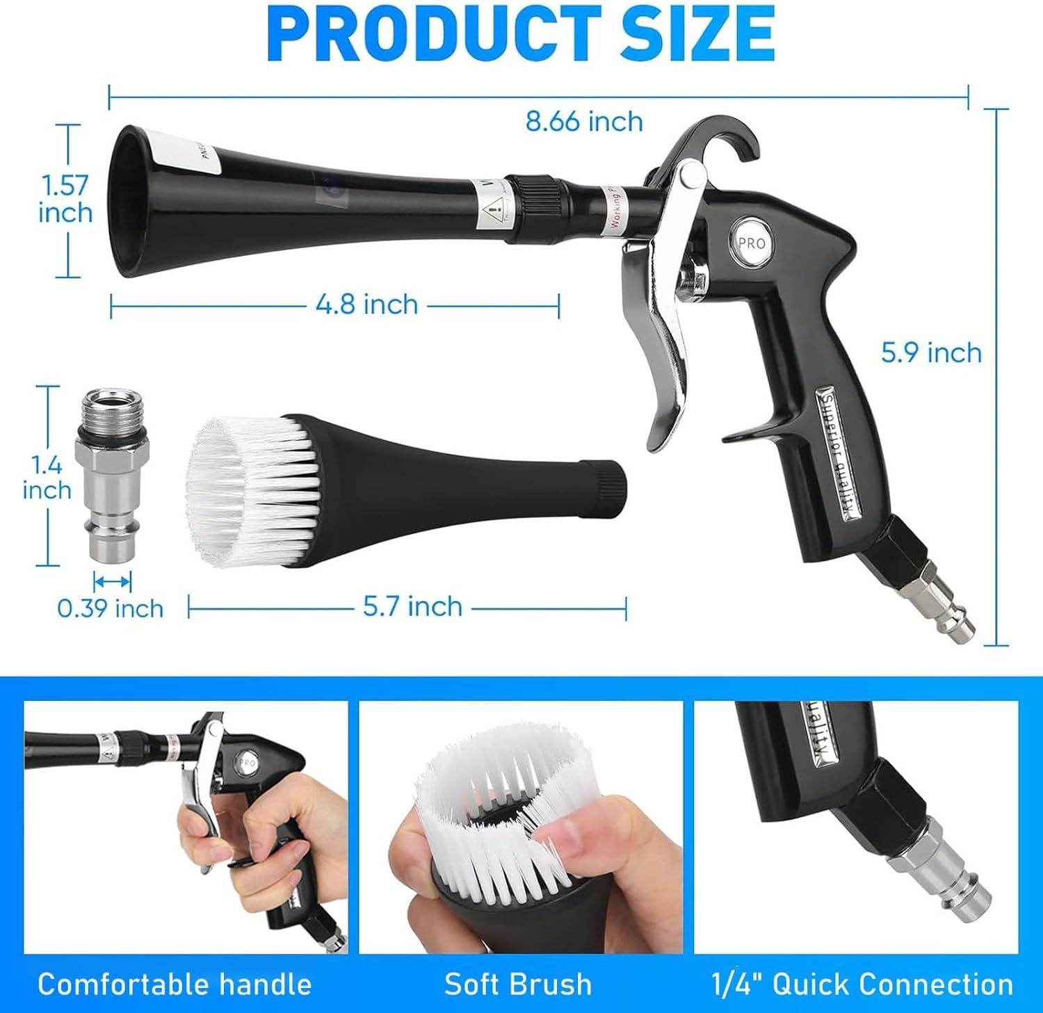 Saker Tornado Dry Cleaning Gun, Detailing Car Cleaning Gun Interior Dryer Air Blow Gun, High Pressure Blower Gun, Air Blower for Car Detailing, Quickly Blowing Out Dirt