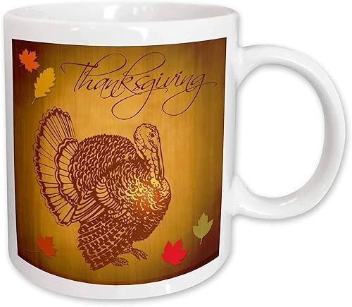 3dRose Taza de cerámica de pavo y hojas de otoño de Acción de Gracias, 11 onzas, color blanco