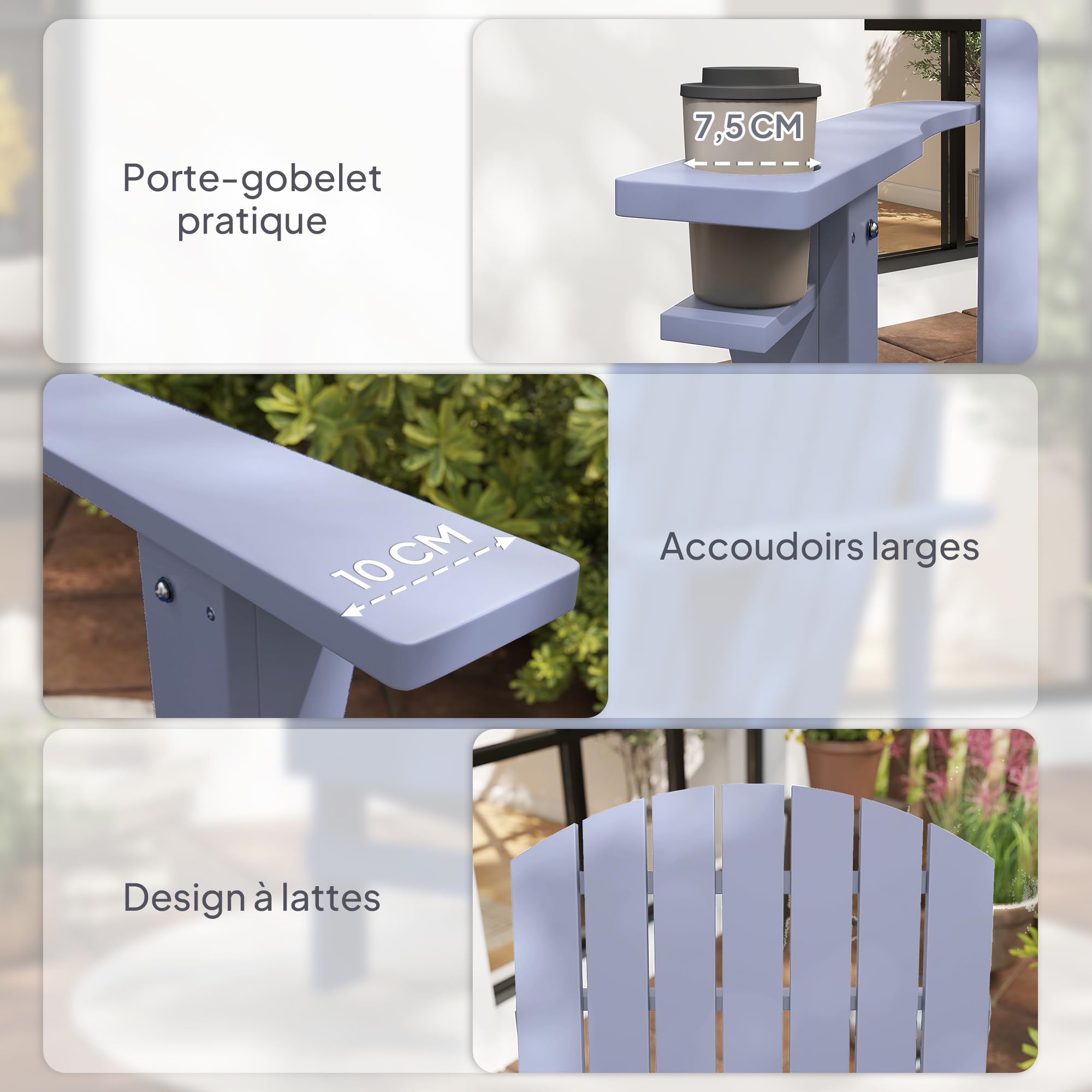 Outsunny Fauteuil de Jardin Adirondack Grand Confort Porte-gobelet intégré Bois de Sapin traité Peint Gris