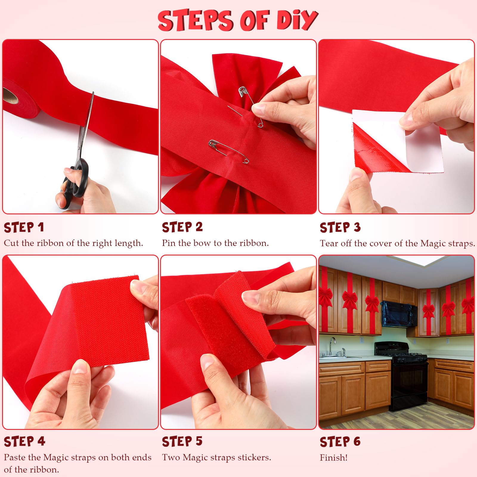 Syhood 12 Fiocchi per Porta di Natale Fiocchi per Nastri Festivi Decorazioni Natalizie per Mobile Fiocco per Nastri con Nastro da 30 m per Albero di Natale Portone Casa, Rosso (Velluto)