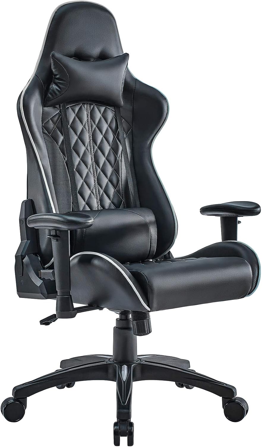 Mr IRONSTONE Gaming Chair Office Executive Computer Ergonomic Video Game Chair With Backrest Armrest Height Adjustable Swivel Recliner Headrest Comfortable Lumbar Pillow PC Esports Racing Chair(White)
