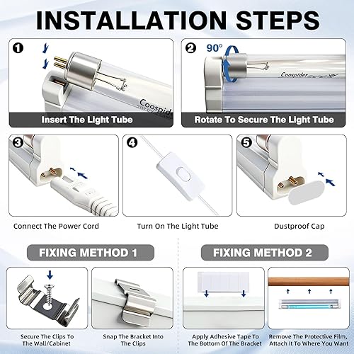 Miniatura 3 de COOSPIDER Lámpara de luz UVC de 6 W, lámpara desinfectante de 253.7 nm con cable de interruptor de encendidoapagado de 5 pies y enchufe, bombilla de