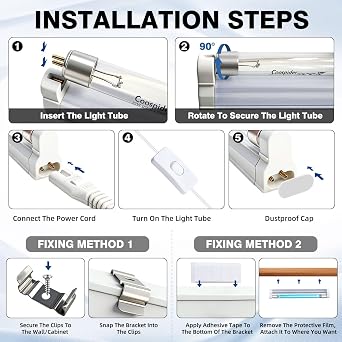 COOSPIDER 6W U/V/C Light Lamp, 253.7nm Sanitizer Lamp with 5ft ON/Off Switch Cord and Plug, 110V Ozone Bulb for Shoes Closet Cabinet Bathroom, Ideal Gift
