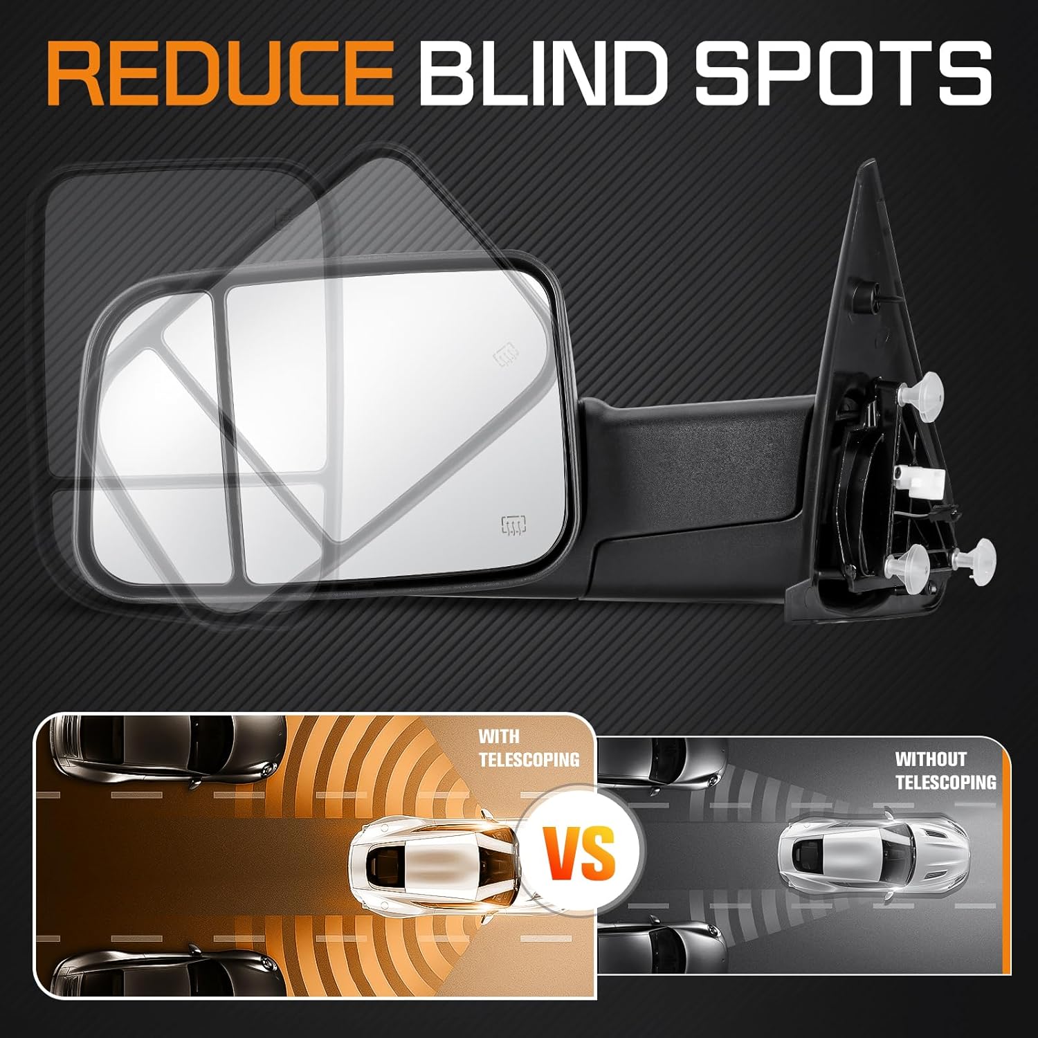 Pair Towing Mirrors Rear View Mirrors fit for 2002 2003 2004 2005 2006 2007 2008 Dodge Ram 1500, 2003-2009 Dodge Ram 2500 3500 Manual Folding Flip Up Heated Side Mirror with Amber Turn Signal light