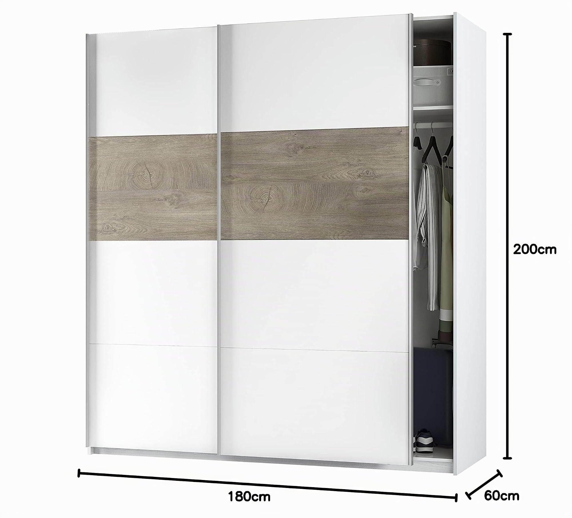 Dmora Guardaroba 2 Ante 60x200h cm Bianco Appendiabiti 2 Ripiani, Armadio Camera da Letto 2 Ante