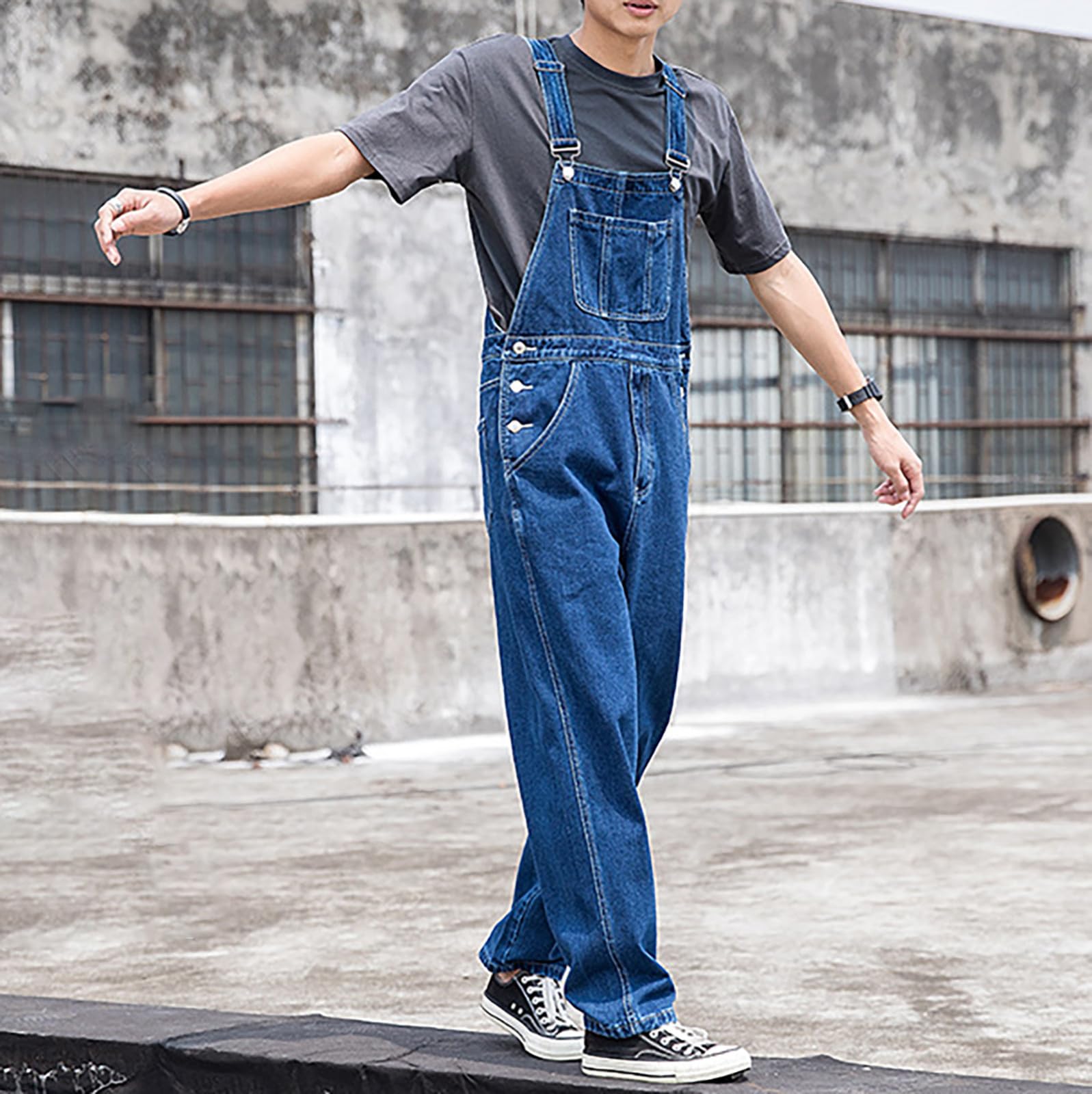 Generisch Salopette da uomo, jeans lunghi, da uomo, vestibilità regolare, in denim, grandi dimensioni, jeans elasticizzati, tinta unita, per il tempo libero, casual, semplice