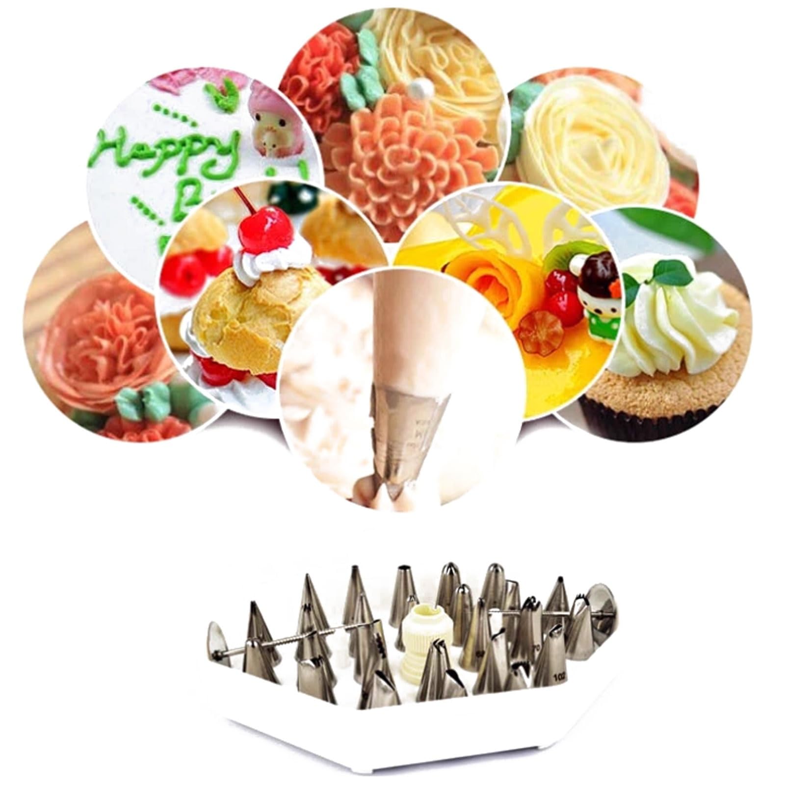 Juego de decoración Pasteles Flores 26 Piezas, moldes boquillas for tuberías Acero Inoxidable, Herramientas Profesionales for Hornear for Puntas pastelería Crema Mantequilla