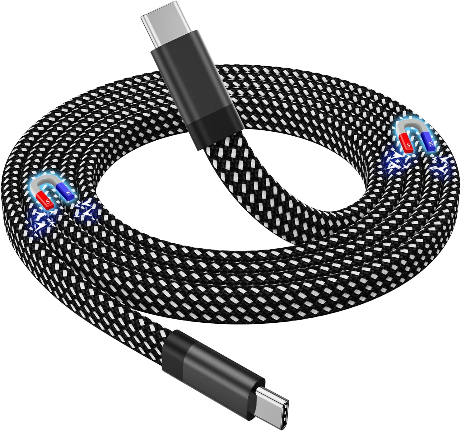 Magtame USB-C Cable, Flat Type, Automatic Magnetic Storage, Type C Cable, 60W, PD Compatible, Type C Cable, 3A Rapid Charging, USB to C & USB-c Cable, High Speed Transfer, Compatible with iPhone