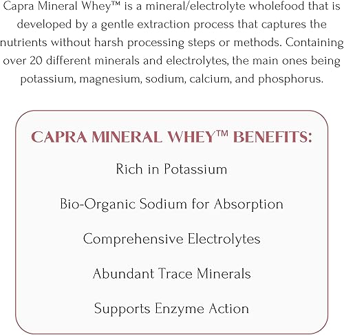 Miniatura 5 de MT. CAPRA SINCE 1928 Capra Mineral Whey  Un suplemento mineralelectrolito biodisponible de suero de leche de cabra, rico en potasio, 12.7 onzas en